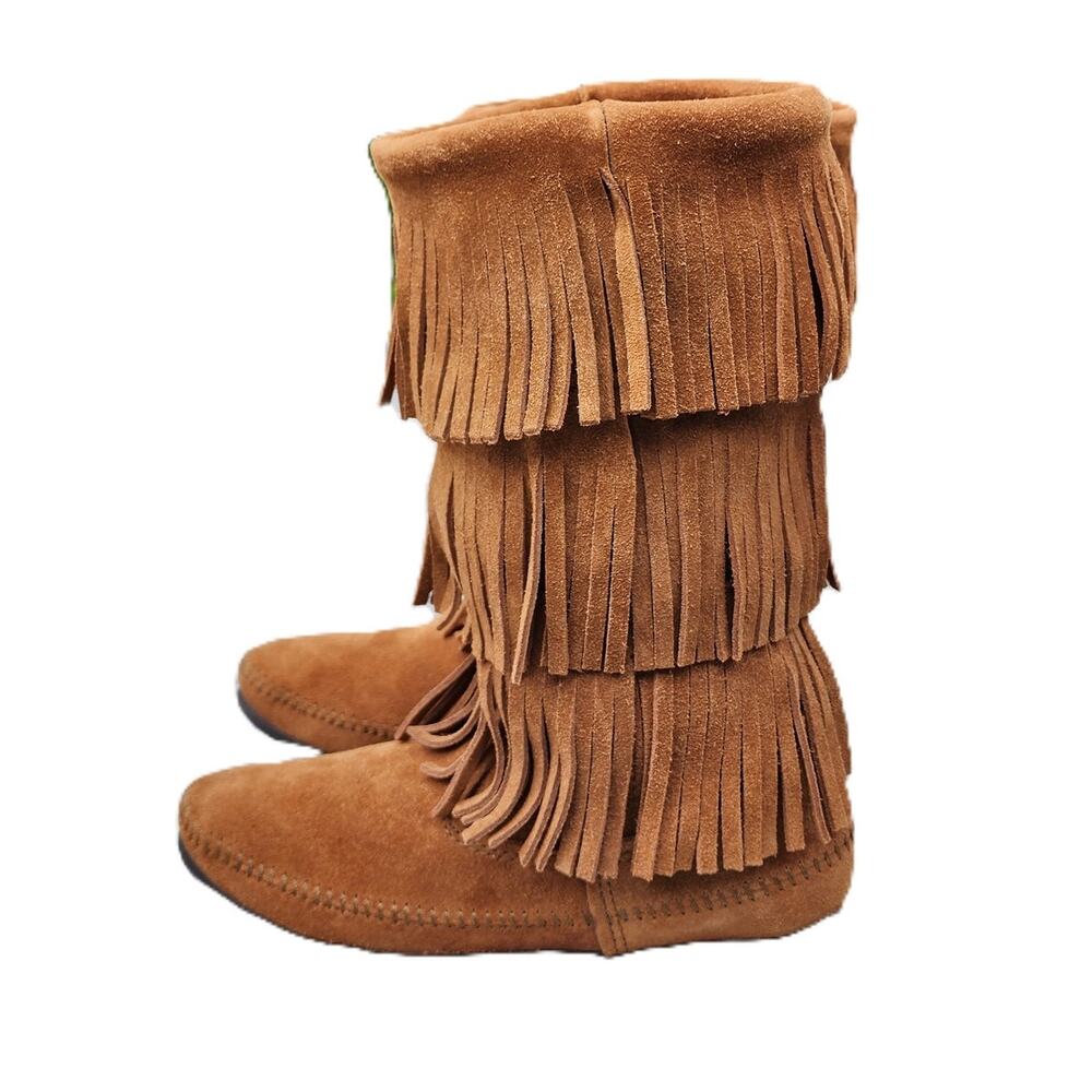 Minnetonka Moccasin 3 Layer Fringe Suede Boots 9 - Picture 9 of 11